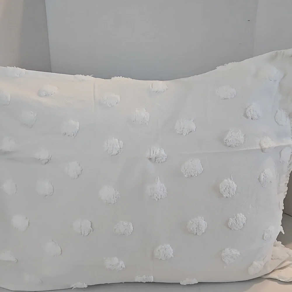 Nordstrom Rack NWT White Pom Pom Fringe Hem Cotton Standard Pillow Sham